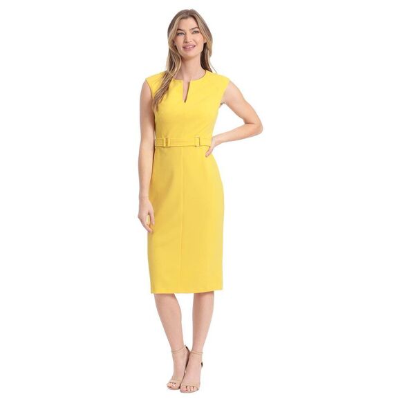 London Times Women's Plus Size Extended Shoulder Buckle Waist Sheath Midi 16 Pl - Picture 2 of 15